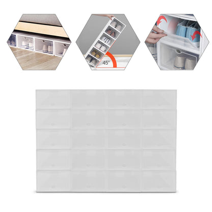 SABUIDDS Large Shoe Box 20-pack Clear Shoe Boxes Storage with Lid Plastic Shoe Organizer for Flat Shoes, High Heels, Sneakers, and Slippers, White