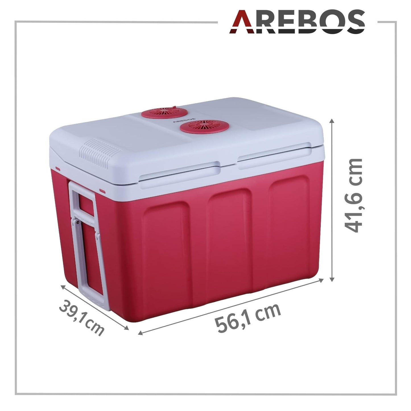 Arebos 40 liter cooler | for cooling & keeping warm | mini fridge | portable fridge with ECO mode | 12/230 V for car & socket | electric cooler | cooler bag | insulated bag | red