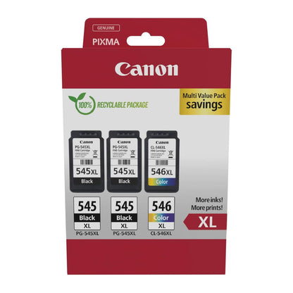 Canon ink cartridges & paper multipack- PG-545XL/CL-546XL Original high yield printer cartridges 2 pack (2X black, 1 x color)