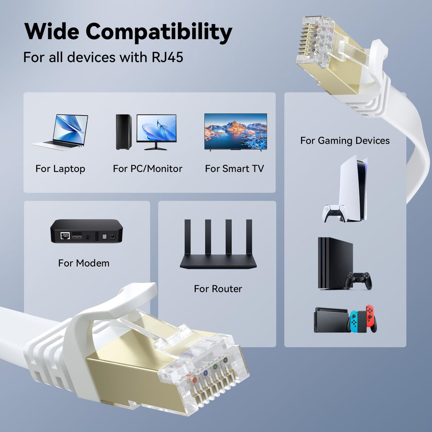 BUSOHE Cat 8 Ethernet Cable 20m, High Speed Gigabit RJ45 LAN Network Cable, 40Gbps 2000Mhz Internet Patch Cable Compatible with Router, Modem, PC, Laptop, Printer (white)