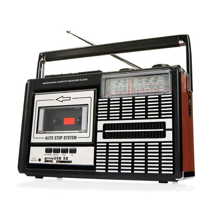Ricatech PR85-80s cassette recorder, AM/FM/SW radio, USB, SD card slot, built-in microphone, auto stop, portable, 1x8 watt built-in speakers, headphone jack.