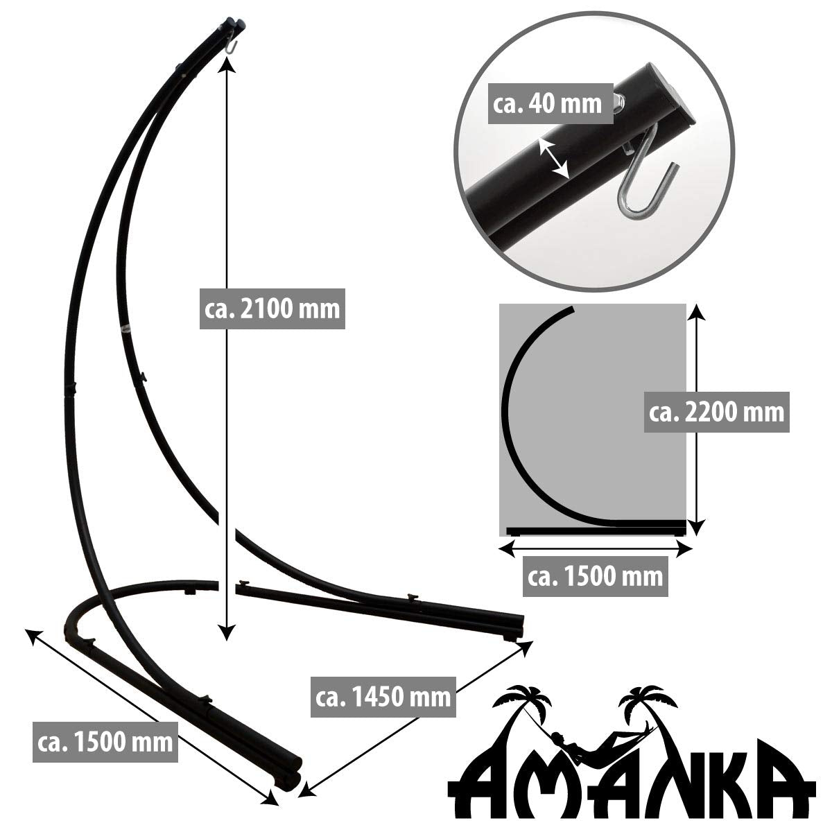 AMANKA Up to 150kg: 210cm Hanging Chair Stand Outdoor - XL Stand for Hanging Chair - Balcony Stand for Bean Bag Garden Hanging Chair Stand for Hanging Seat Hanging Basket Stand for Hanging Chair