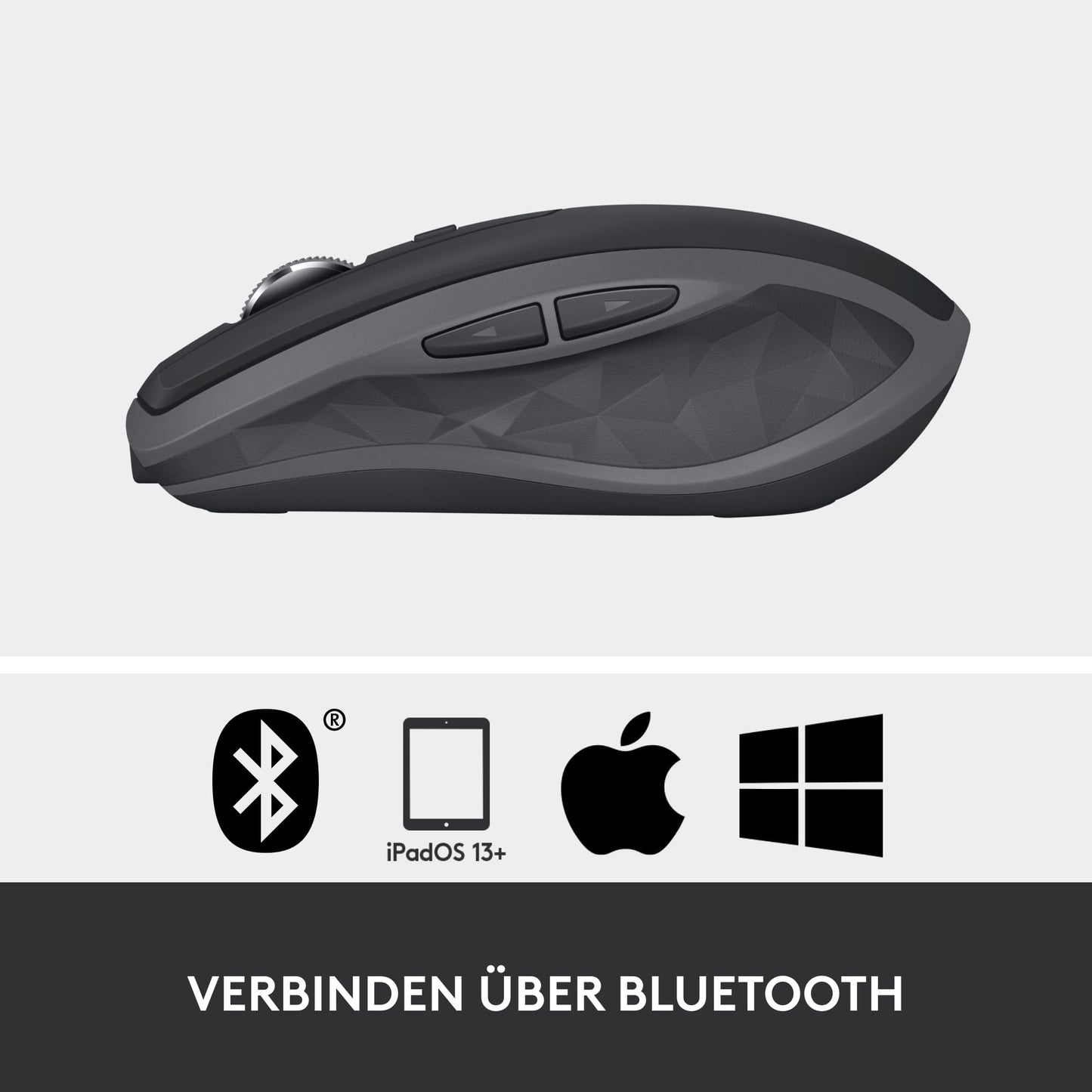 Logitech MX Anywhere 2S Bluetooth Edition wireless mouse, multiple surfaces, super fast scrolling, rechargeable, mobile, connect to up to 3 Mac/PC computers - Graphite