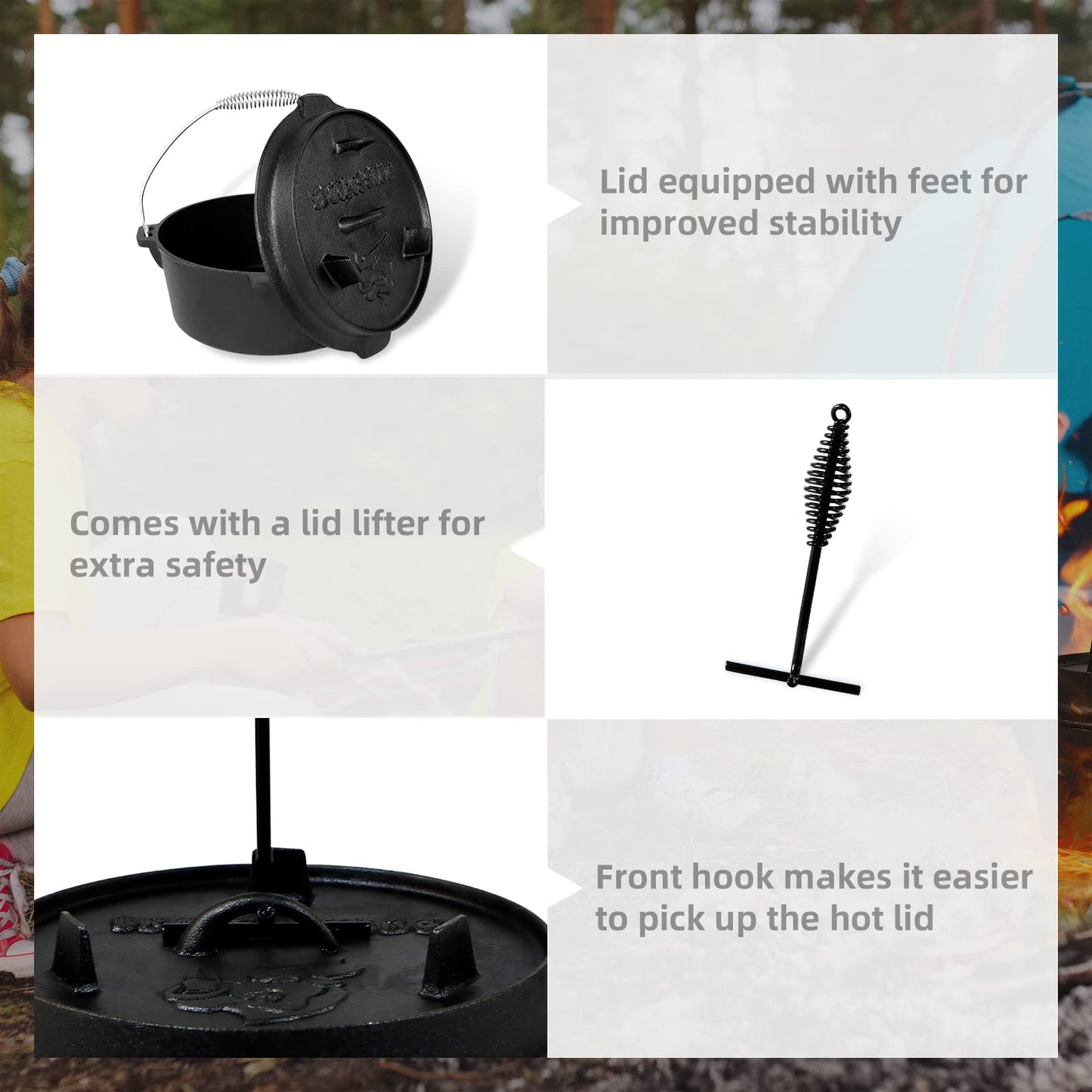 BROILISSIMO Dutch Oven Set Cast Iron approx. 4 6 9 L Grill Pot Fire Pot Pot for Grill and Camping Fire Pot Set