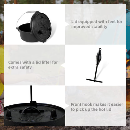 BROILISSIMO Dutch Oven Set Cast Iron approx. 4 6 9 L Grill Pot Fire Pot Pot for Grill and Camping Fire Pot Set