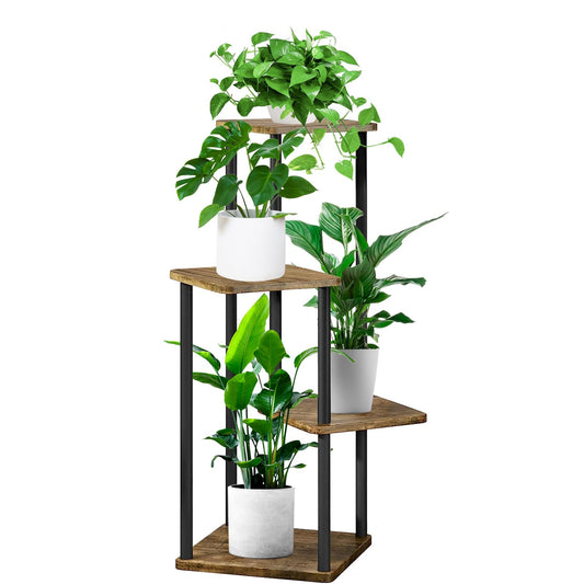 YOCOMEY 4-Tier Wooden Flower Rack Plant Stand, Multi-layer Flower Shelf Plant Shelf Flower Bench Flower Stairs Plant Stairs Display Rack for Indoor Garden Balcony Decor (Black)