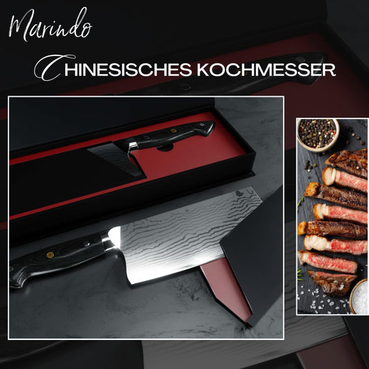 Marindo Chinese chef's knife stainless steel | 18cm blade length | Kitchen cleaver with triple-riveted wooden handle | Chinese cleaver knife | Extremely sharp meat cleaver | Includes gift box