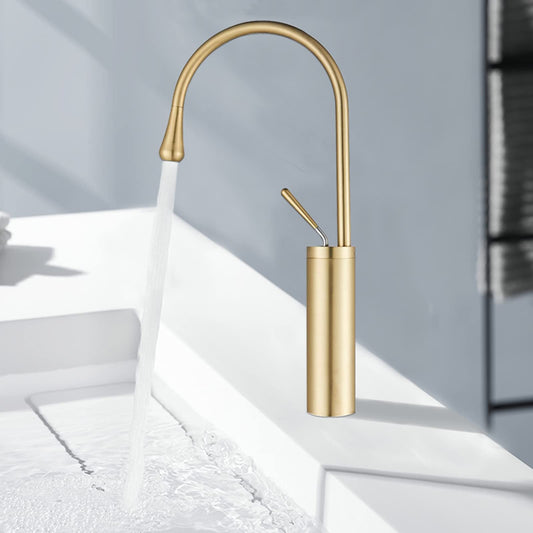 JUNSOTTOR Bathroom Faucet Brushed Gold Basin Tap Single Handle High Basin Mixer made of Brass