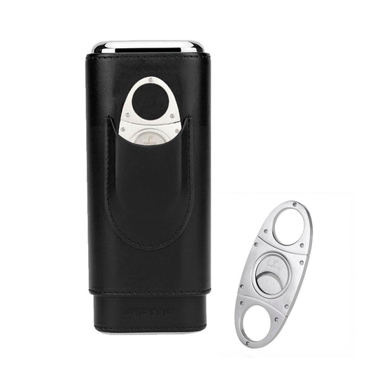 PIPITA Cigar Case Portable Travel 3 Tubes Elegant Cigar Humidor made of leather with high-end stainless steel cigar cutter Portable Gift Bag