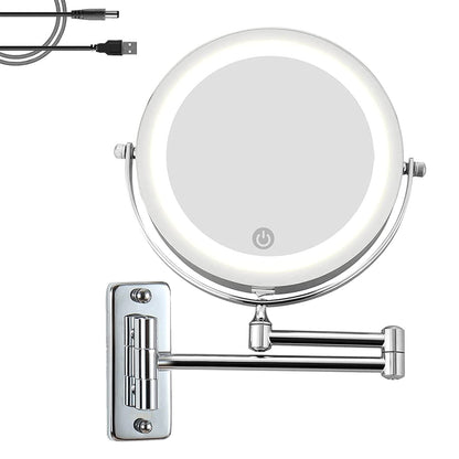 AUPERTO LED Lighted Makeup Mirror - Wall-mounted makeup mirror with 1x/10x magnification, touch button adjustable light, 360° swivel wall mount, and USB rechargeable for bathroom.