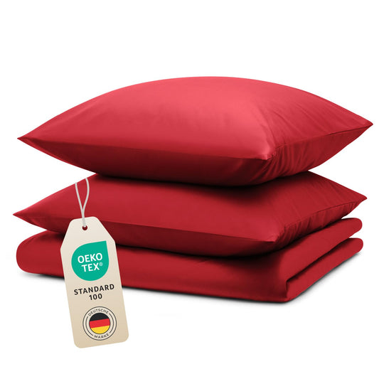 Blumtal bedding set 240x220cm + 2x 40x80cm pillowcase - Oeko-TEX cert. microfiber bedding set - Microfiber duvet cover up to 95 °C - Duvet cover + pillowcase 3-piece set - Summer bedding Red