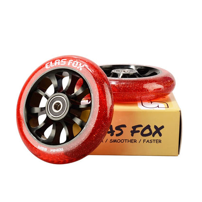 CLAS FOX Pro Stunt Scooter Wheels Roller Wheels 110mm A Pair with ABEC-9 Bearings CNC Metal Core (2 pieces) (Transparent Red)