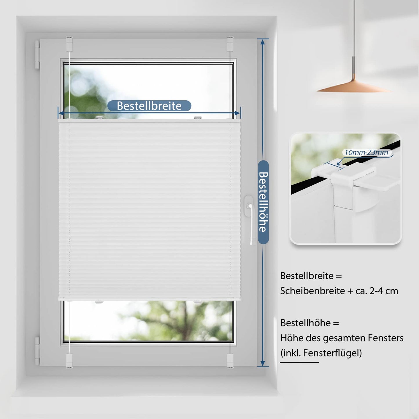 Sanfree Pleated Clip-Fix Pleated Blind Without Drilling White W60 x H120cm including Clamp Holder Opaque and light-permeable blind Foldable blind for windows & doors Privacy and sun protection blind