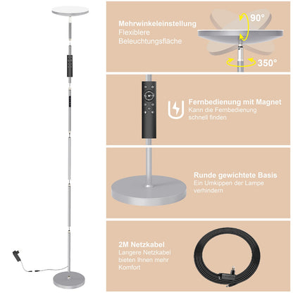 Anten LED floor lamp 30W, dimmable with 4 color temperatures, industrial standing lamp with touch & remote control, suitable for living room, bedroom, gray.