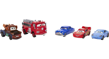 Disney Pixar Cars HFN81 - Collection of 5 vehicles, set of 4 character vehicles and 1 fire truck Red, inspired by Radiator Springs, gift for collecting for children and fans aged 3 years and up.