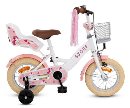 SJOEF Dolly kids' bike 12 inch | For ages 2-4 | Girls'/youth bike | Clothing size from 90 to 105 cm | Includes training wheels - White