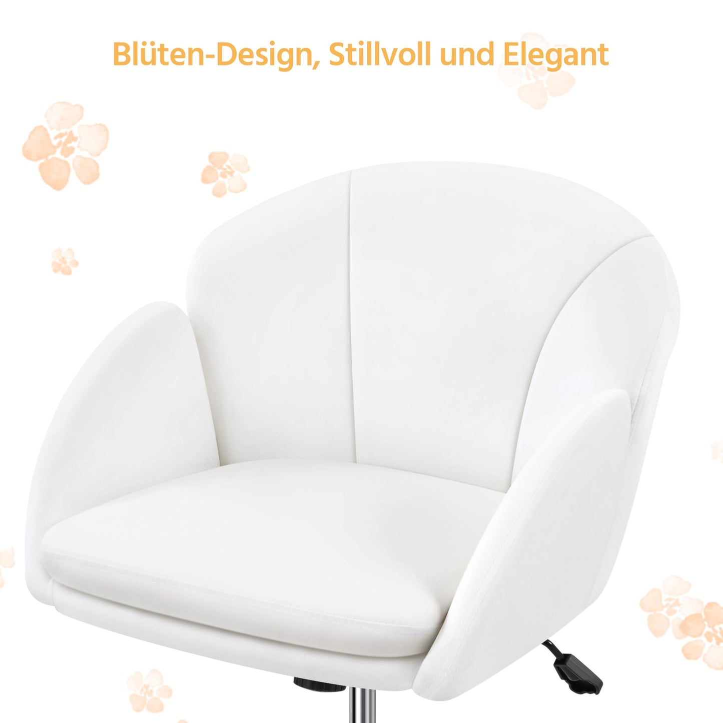 Yaheetech Home Office Chair Vanity Chair Desk Chair Height Adjustable Swivel Chair up to 136 kg Capacity, Velvet Chair with Armrests and Backrest for Bedroom Office Living Room, White