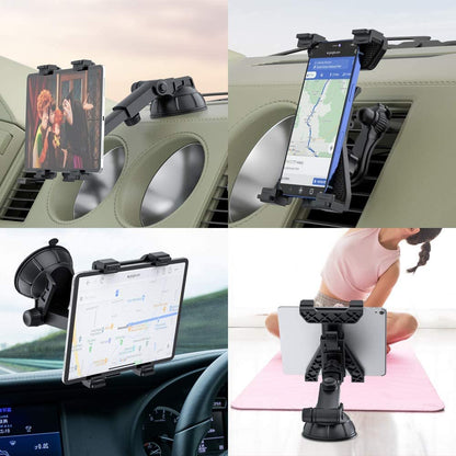 PLDHPRO Universal Tablet Holder with Suction Cup for iPad Air/Mini/Pro 6-13 inches, Samsung Tab case - 360° Rotatable ABS, Telescopic Arm - Dashboard/Windshield/Vent Mount