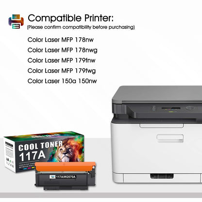 Cool Toner Compatible for HP 117A Toner Set as Replacement for Color Laser MFP 178nwg 179fwg 150nw 179fnw 150a 178nw W2070A W2071A W2072A W2073A Toner Cartridge (Black Cyan Yellow Magenta 4-Pack)