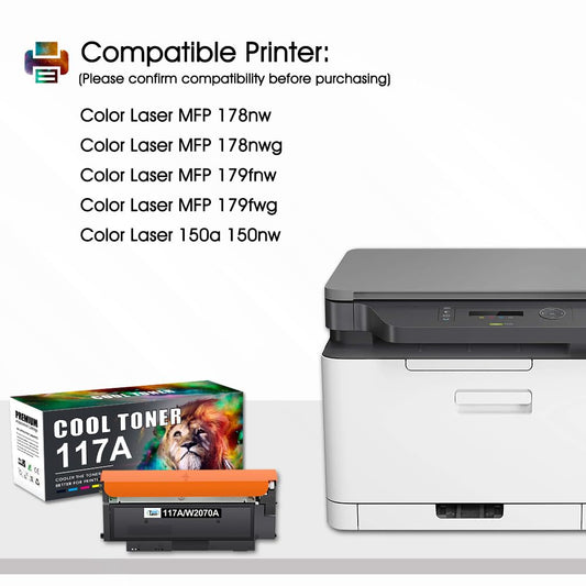 Cool Toner Compatible for HP 117A Toner Set as Replacement for Color Laser MFP 178nwg 179fwg 150nw 179fnw 150a 178nw W2070A W2071A W2072A W2073A Toner Cartridge (Black Cyan Yellow Magenta 4-Pack)