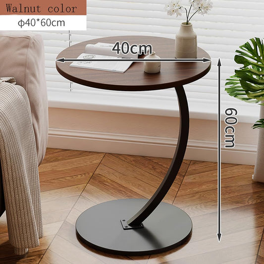 johgee side table Wood, Round coffee table, C-shaped support, table top diameter 40cm, beautiful walnut look, side tables for living room, sofas, wooden, end table