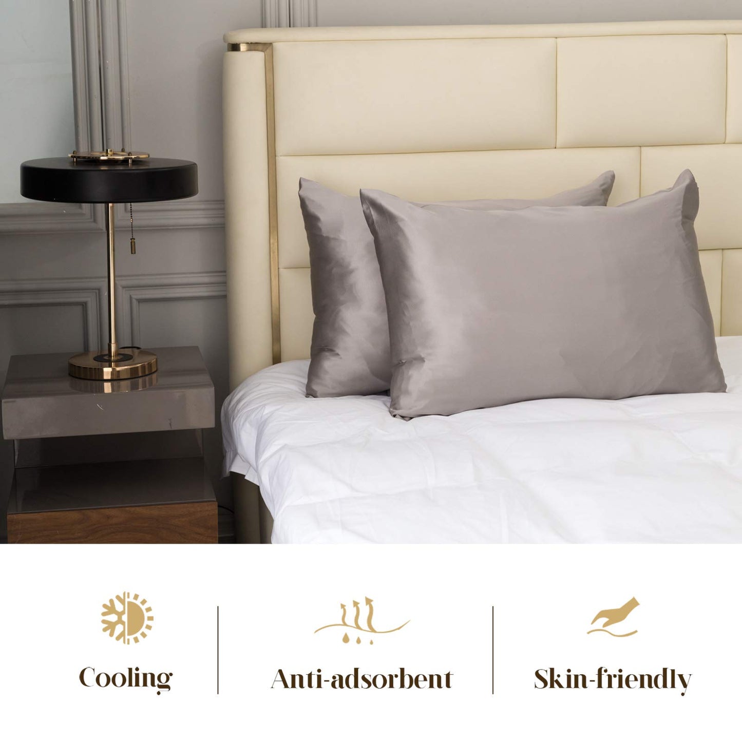 Ethlomoer pillowcase made of 100% pure natural silk for hair and skin, double-sided 19 momme, 600 thread count, featuring hidden zipper design, 1 piece 40x80cm Dark Grey.