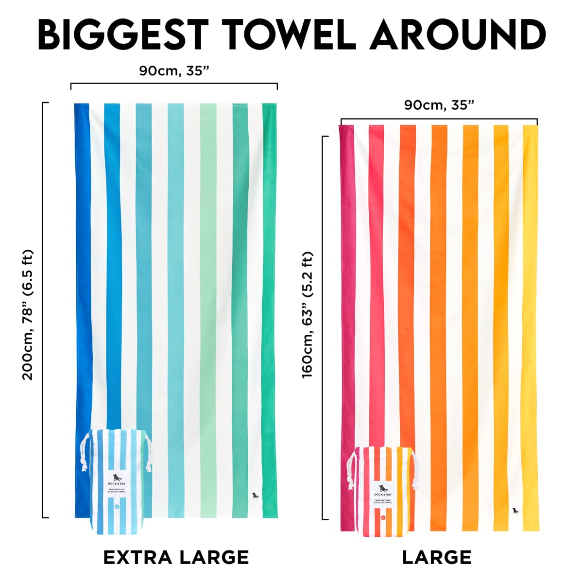 Dock & Bay beach towel - Quick drying microfiber, sand-free - Compact, Lightweight - 100% recycled - Includes pouch - Summer - Peach Sunrise, Extra Large (78x35")