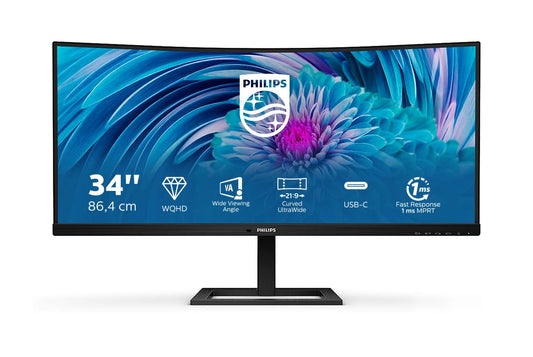 Philips 346E2CUAE - 34-inch WQHD Curved USB-C Docking Monitor (3440x1440, 75Hz, HDMI, DisplayPort, USB-C) black