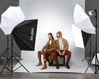 RALENO Photo Studio Set, 2.6m x 3m backdrop support system Green Screen set, Softbox studio lighting kit with 5500K 97 CRI, 50W and 45W LED lamps for product portrait video product photography.