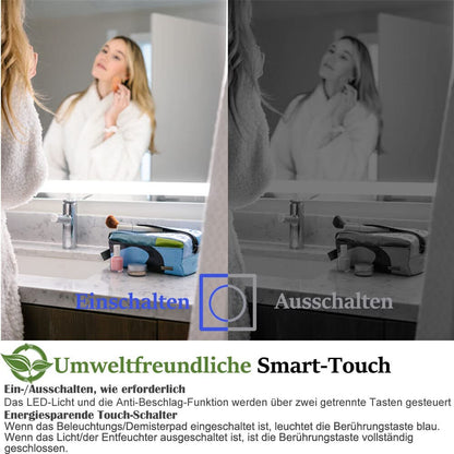 Finmyrs LED bathroom mirror with lighting 100x60 cm Touch switch, Anti-fog Dimmable illuminated Cool White Warm White Horizontal Vertical (39.37x23.62 Inch)