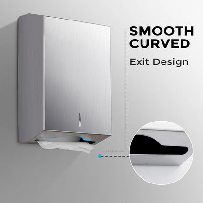 modunful Paper Towel Dispenser Wall Mount - Multifold Trifold Paper Towel Dispenser, Large Capacity Stainless Steel Tissue Holder, Suitable for Bathroom and Public Places