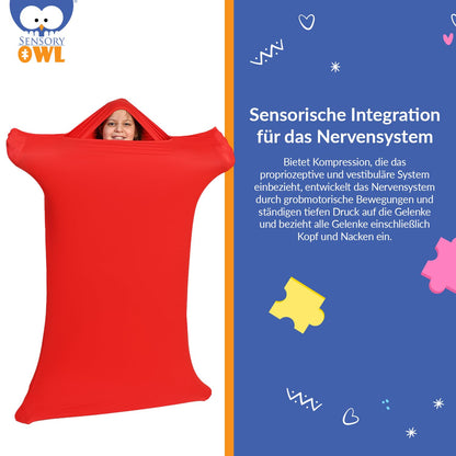 Sensory Owl Full Body Sock Sensory Kids and Adults Full Body Wrap Stress Relief Autism ADHD Aid L 155 cm Red