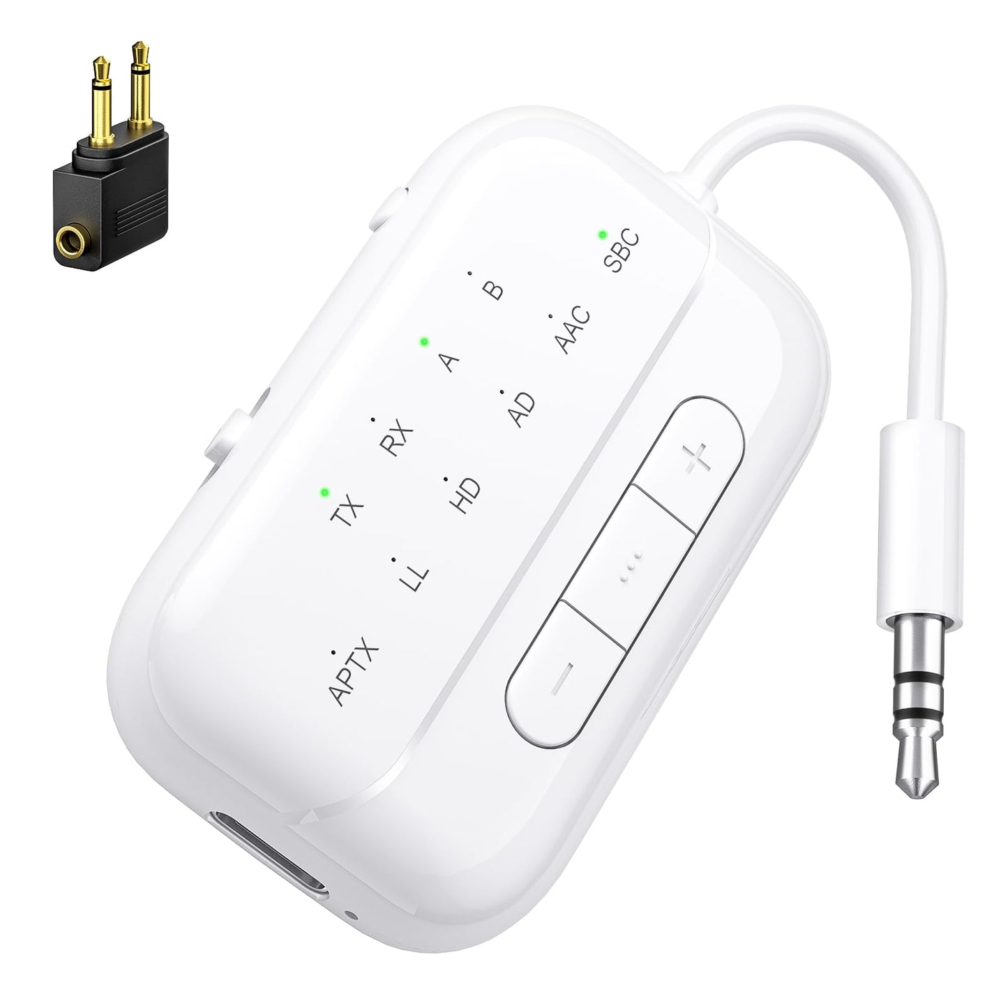 SONRU Bluetooth Transmitter 5.3 Airfly Adapter for airplane gadgets, 2 in 1 Bluetooth transmitter receiver Aux 3.5 audio adapter for 2 headphones/TV/speakers/home stereo/car radio.