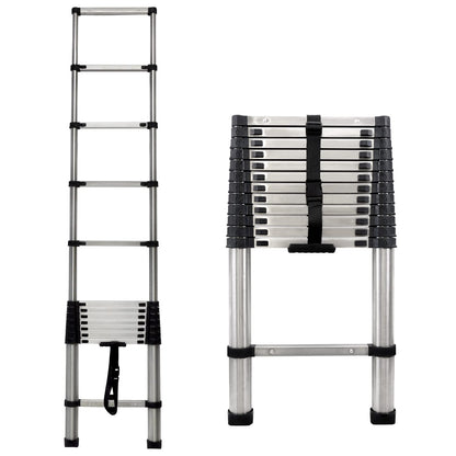 3.8M Telescoping Stainless Steel Ladder Folding Extension Ladder Step Ladder Non-slip, Telescopic design, made of high quality stainless steel, Portable, Lightweight, 150kg load capacity