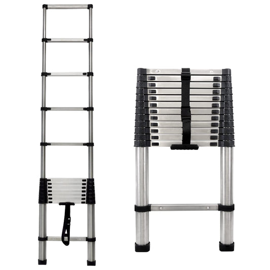 3.8M Telescoping Stainless Steel Ladder Folding Extension Ladder Step Ladder Non-slip, Telescopic design, made of high quality stainless steel, Portable, Lightweight, 150kg load capacity