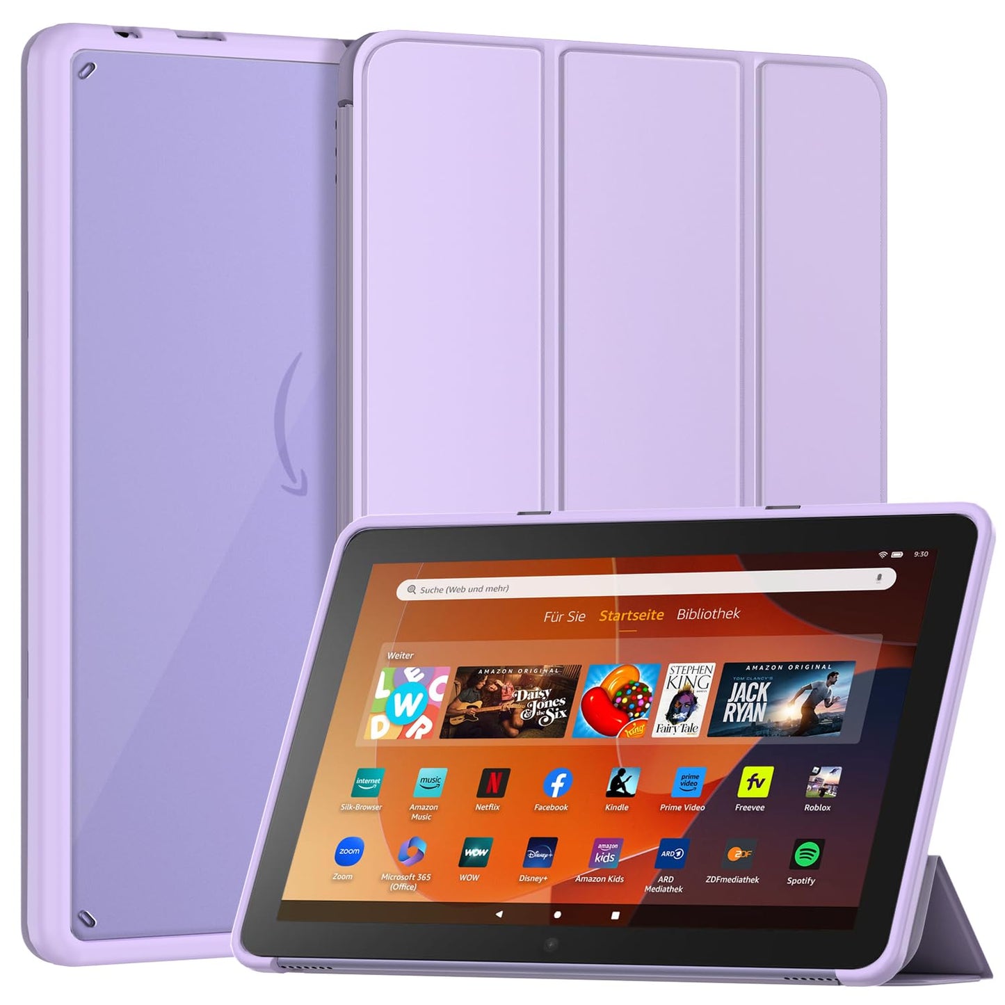 Amazon Fire HD 10 Tablet case (Only 13th Gen, 2023), Not for Sony TCL, Patamiyar Slim PU Leather Triple Foldable Stand Clear Back Case for Fire HD 10 Kids & Kids Pro Tablet, Auto Sleep/Wake - Purple