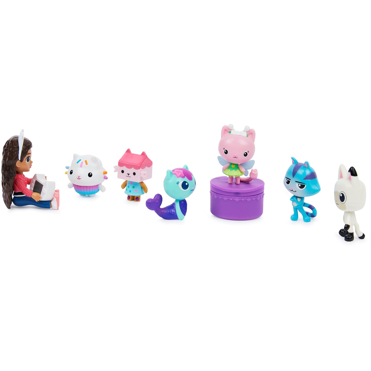Gabby's Dollhouse, Figures Gift Set, Gabby with 6 cat figures and 1 Cat Delivery Surprise Box, suitable for children ages 3 and up.