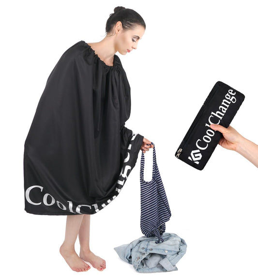 Changing Room Poncho | Changing Coat | Beachwear Cape | with Arm Openings | Easy Storage | fits in Handbag (Black)