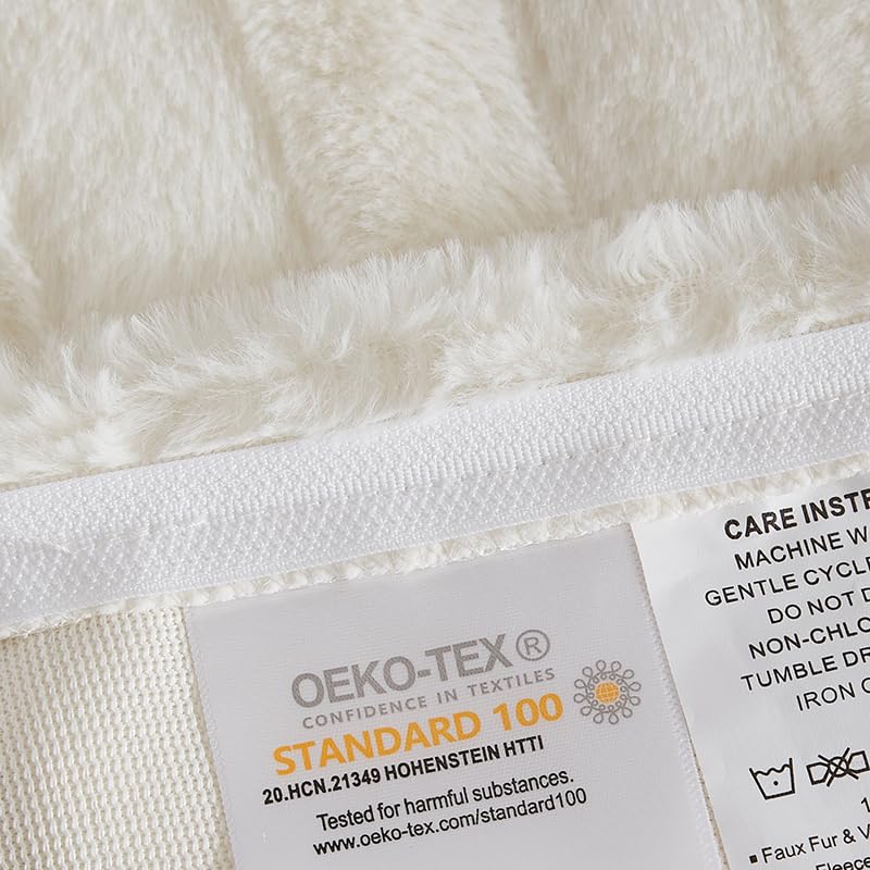 Nayoroom Plush Bedding 200x200 Cream White Winter Warm Fluffy Fleece Duvet Cover and 2 Pillowcases 80x80 cm Oeko-Tex Certified Super Soft Winter Bedding Set Zipper