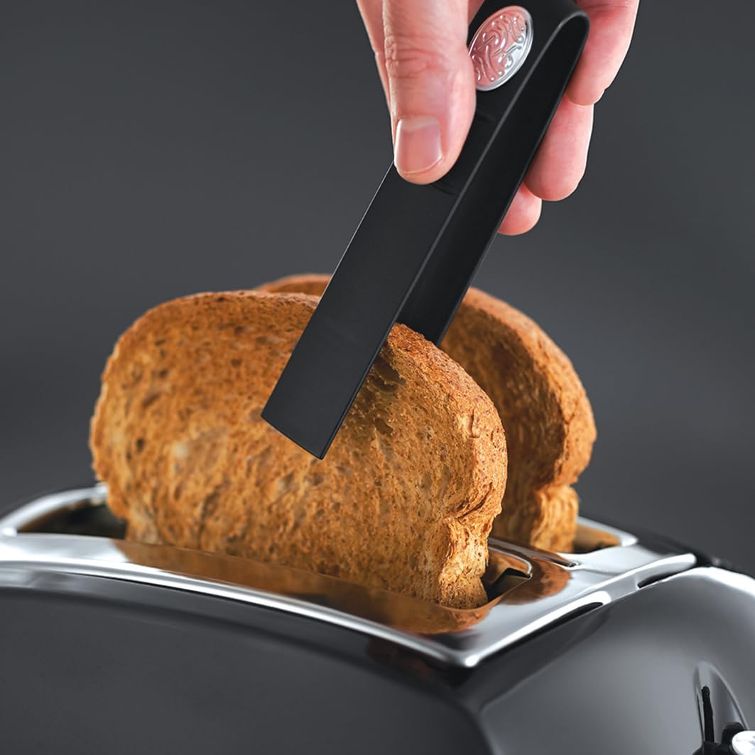 Russell Hobbs Toaster [for 2 slices] Textures+ (extra wide toast slots, including bun rack & integrated toast tongs, 6 browning levels + defrost & reheat function, 850W) 22601-56