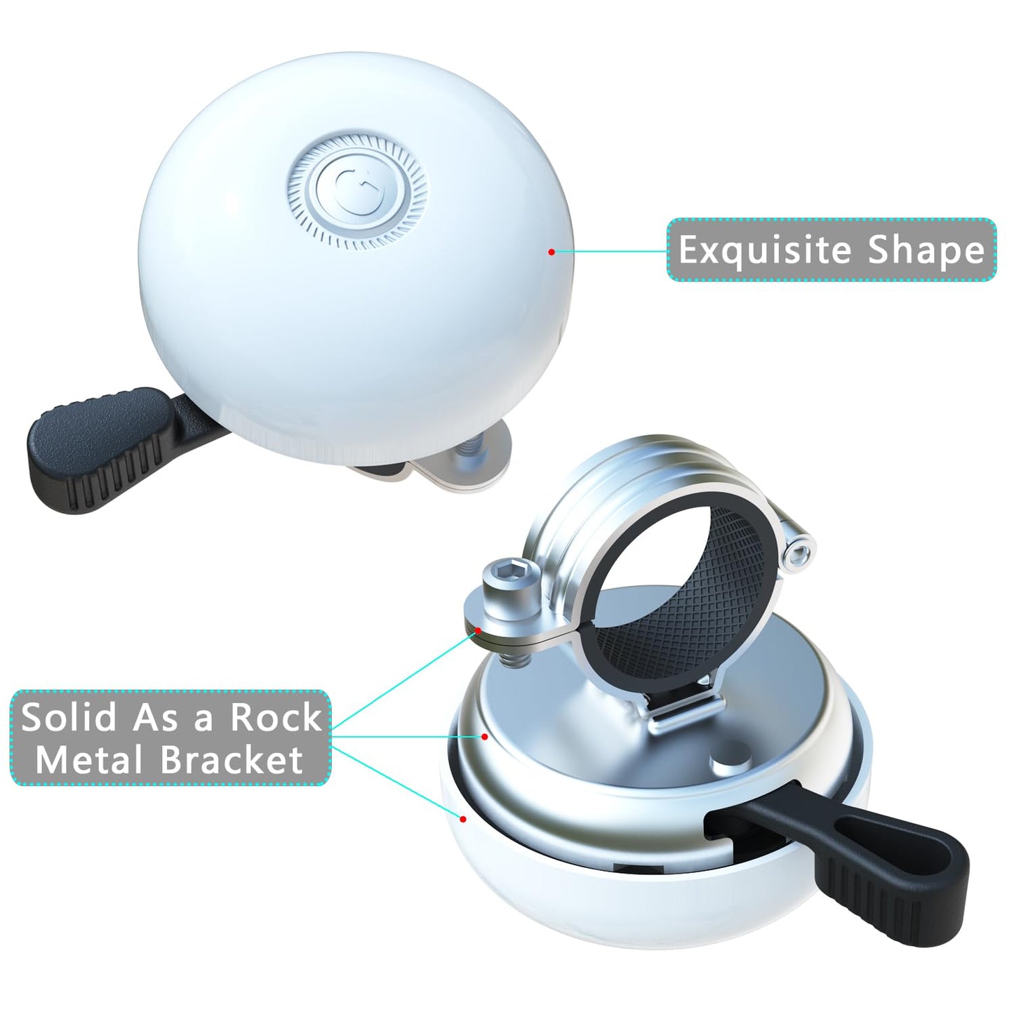 Greallthy bike bell retro and sturdy, loud bell bike - beautiful color, rustproof and waterproof for 22.2-28.6mm handlebars. (White: Left Hand, 1 piece)