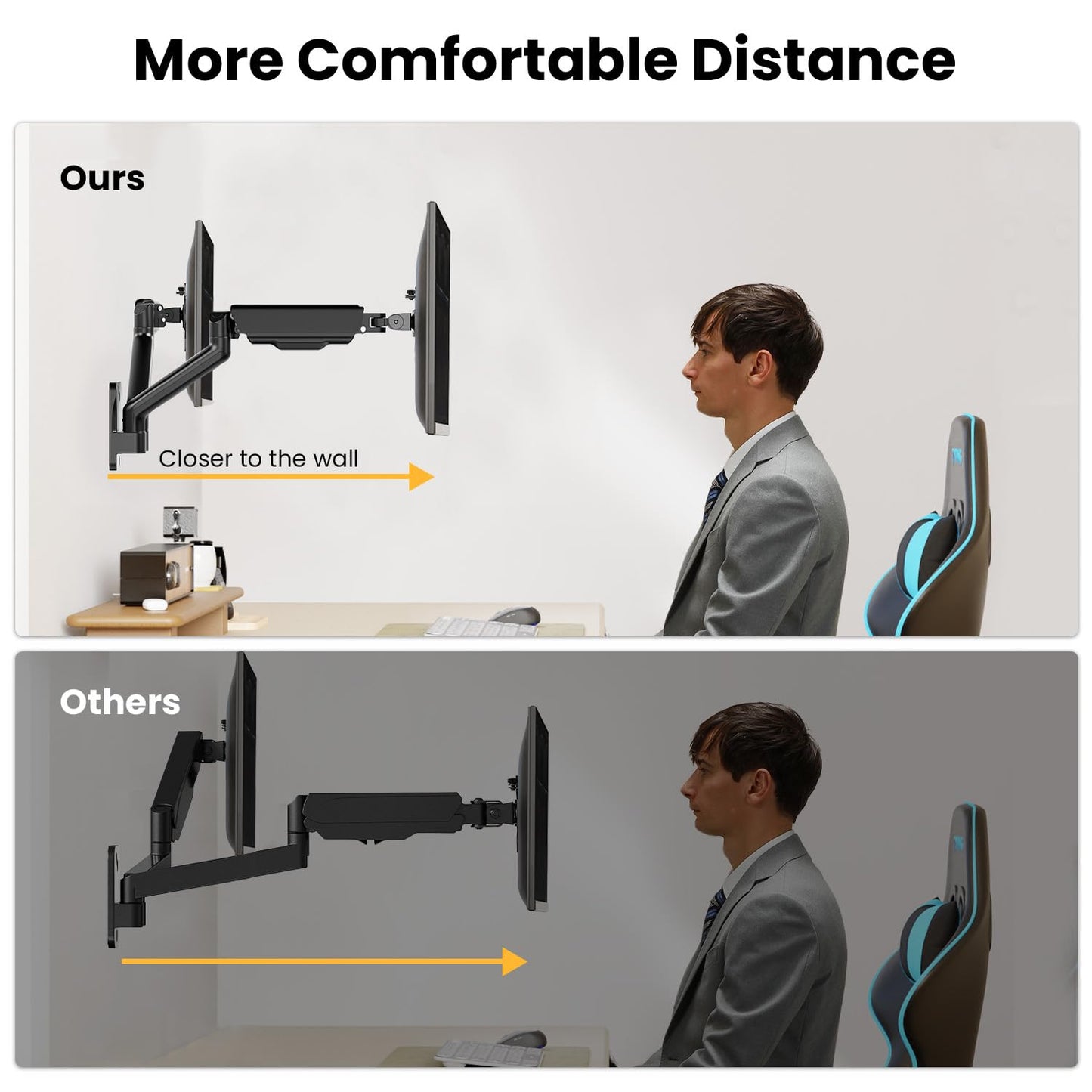IMtKotW Monitor Wall Mount 2 Monitors for 17-32 inch Flat & Curved Screens, 9kg/arm, Ergonomically Height Adjustable tilt/swivel and rotate, VESA 75x75/100x100 Monitor Mount Wall