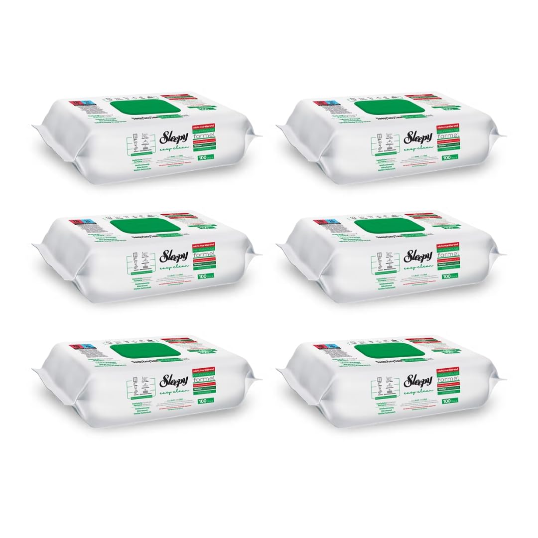 Sleepy Easy Clean - 6 pack cleaning wipes (Green, 6 × 100 pieces, White soap formula) - streak-free shine on all surfaces.