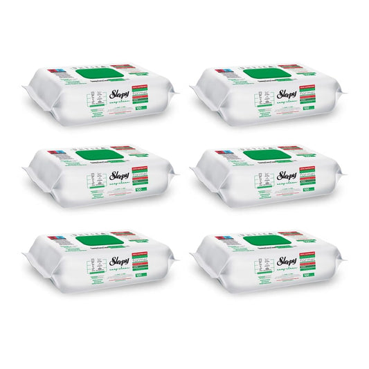 Sleepy Easy Clean - 6 pack cleaning wipes (Green, 6 × 100 pieces, White soap formula) - streak-free shine on all surfaces.