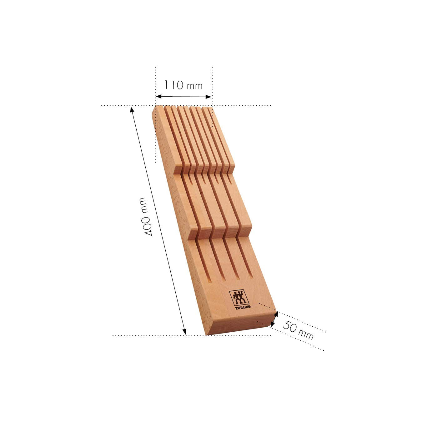 ZWILLING Knife Tray for Drawers, Drawer Insert, For 8 knives, 41 x 10.8 x 4.8 cm, Wood, Brown
