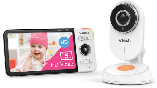 VTech Baby Monitor VM818 HD - Video baby monitor with wide-angle camera - HD video, clear sound, 5" LCD color screen and night vision function - With two-way talk, lullabies, and sounds.