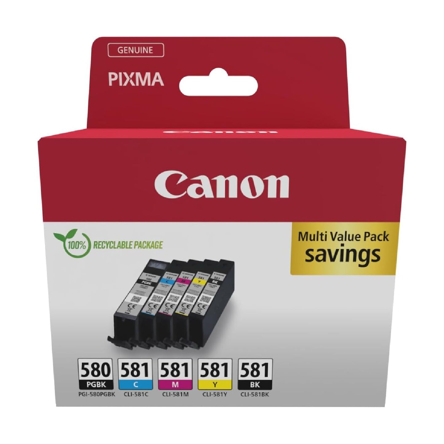 Canon ink cartridges - PGI-580/CLI-581 BK C M Y PGBK Original printer cartridges 5 pack (1 x Black, 1 x Cyan, 1 x Magenta, 1 x Yellow, 1 x Pigment Black)