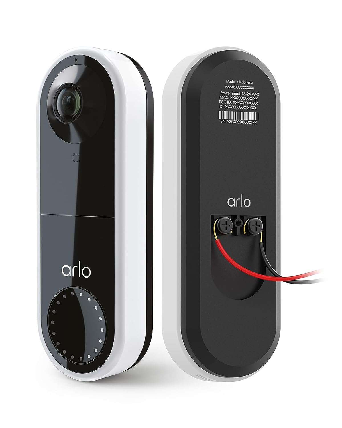 Arlo Video Doorbell (Wired), 1080p HD, 180° Wide Field of View, WiFi, Motion Detection, 2-Way Audio, Siren, Night Vision, Doorbell Wiring Required + Arlo Secure Trial Period, White