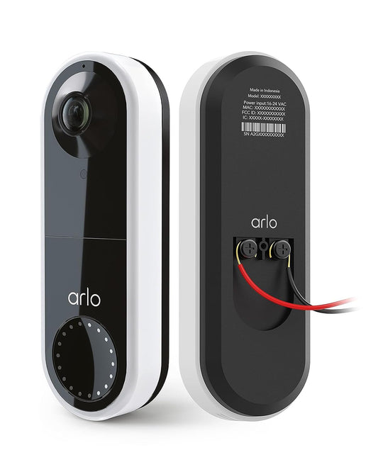 Arlo Video Doorbell (Wired), 1080p HD, 180° Wide Field of View, WiFi, Motion Detection, 2-Way Audio, Siren, Night Vision, Doorbell Wiring Required + Arlo Secure Trial Period, White