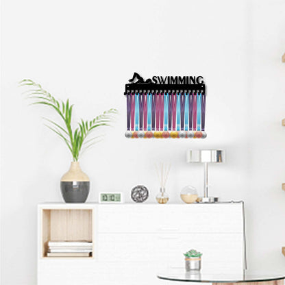 CREATCABIN Medal Holder Display Hanger Rack for Sports like Swimming, with 20 Hooks for Race Runner, Gymnast, Turner. Holds over 60 Medals, Black, 15.7 x 4.4 inches.